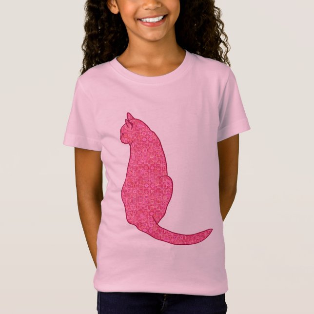 T-Shirt Chat japonais, Fuchsia Pink Batik (Devant)