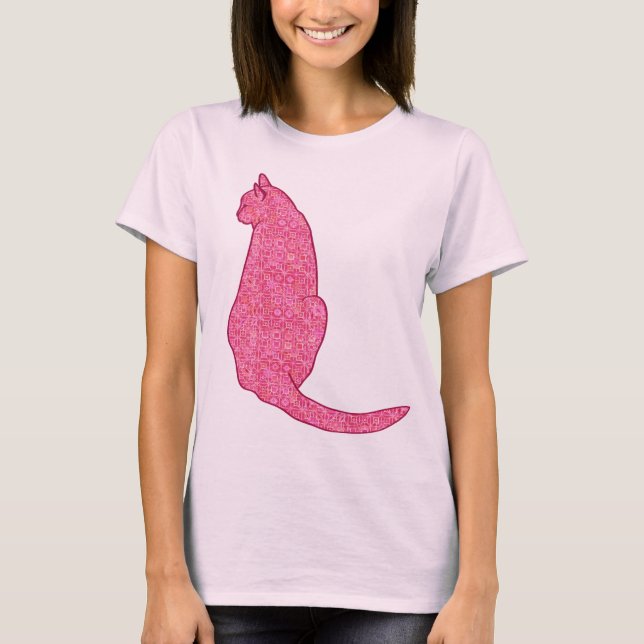 T-shirt Chat japonais - Fuchsia Pink Batik (Devant)