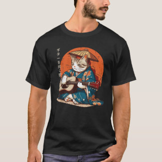 T-shirt Chat Japonais Kimono Guitare Samouraï Musique Homm
