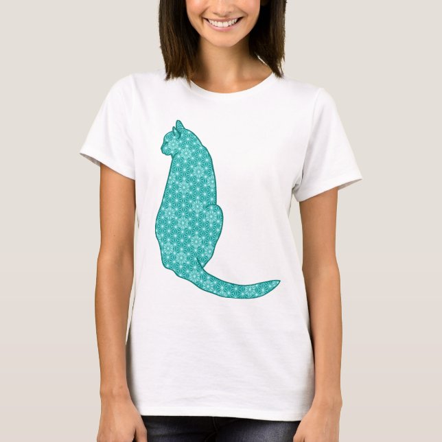 T-shirt Chat japonais - Kimono turquoise (Devant)