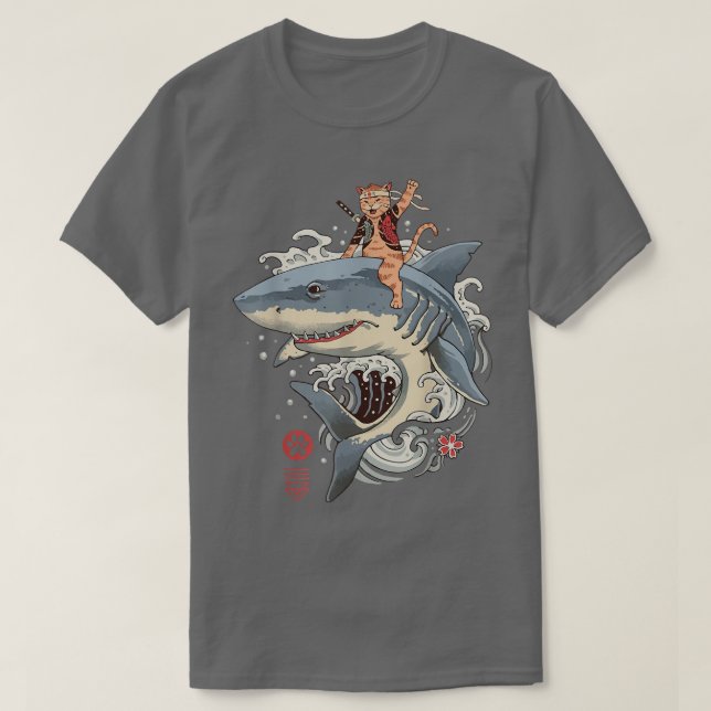 T-shirt Chat Japonais Neko Samurai Ninja Kawaii Tattoo gra (Design devant)