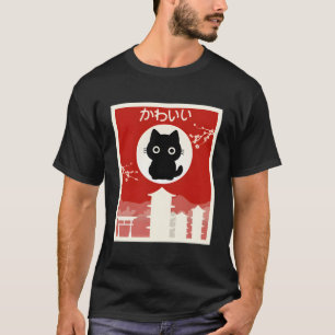 T-shirt Chat japonais noir Anime Chemise Kawaii Chat Woodb