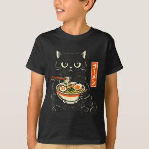 T-shirt Chat japonais rétro kawaii ramen mangeant des noui