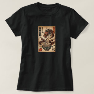 T-shirt Chat japonais samouraï ramen nouilles d'art ukiyo-
