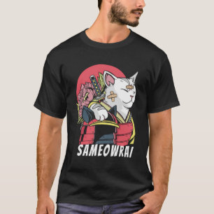 T-shirt Chat japonais Samurai Katana Sameowrai Anime drôle