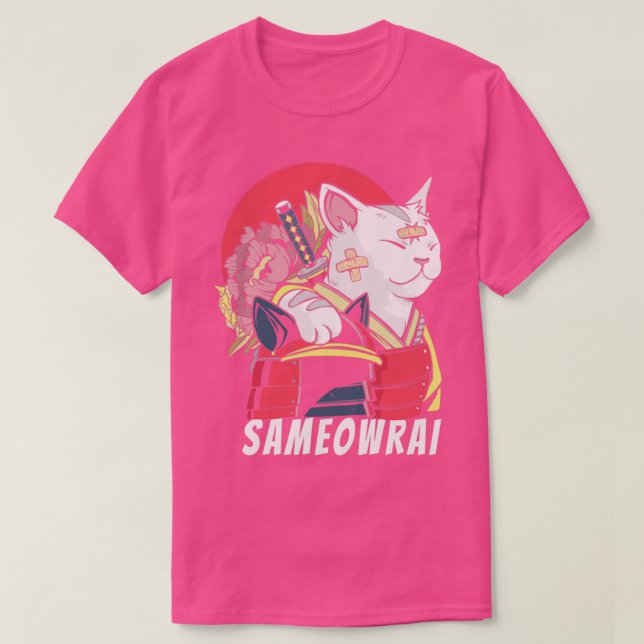 T-shirt Chat japonais Samurai Katana Sameowrai Funny (Design devant)