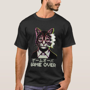 T-shirt Chat Japonais Vaporwave Fumant une Cigarette Game
