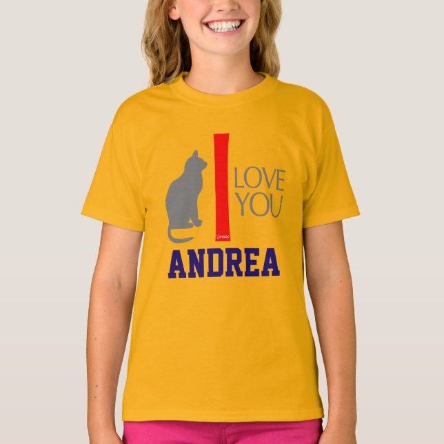 T-shirt Chat + Je t'aime "VOTRE" coutume NOMMÉE par VIMAGO (Devant)