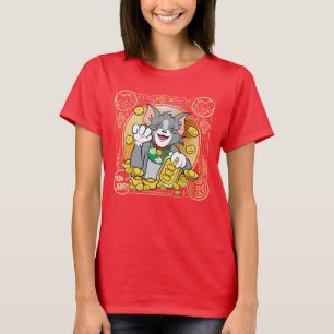 T-shirt Chat Jerry chanceux avec des systèmes d'or