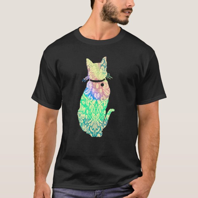 T-shirt Chat joli hippy coloré (Devant)