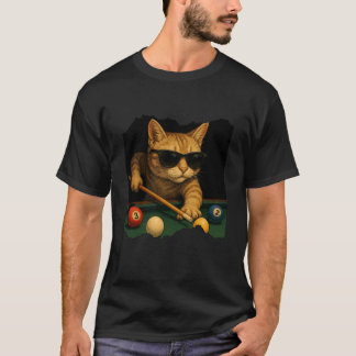 T-shirt Chat Jouant au Billard Américain dans le Salon Drô