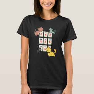 T-shirt Chat Jouant Au Mahjong Joueurs Drôles Avec Des Let