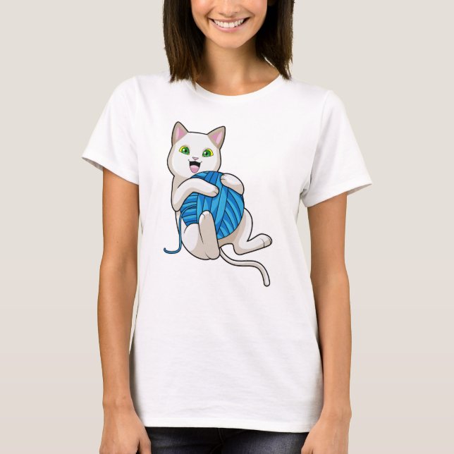 T-shirt Chat Jouant avec de la Laine (Devant)