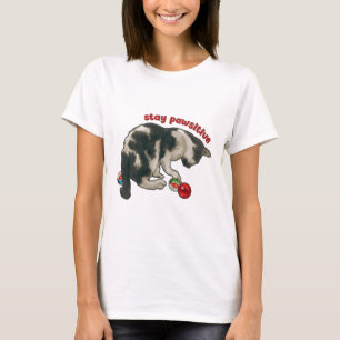 T-shirt Chat Jouant avec des Billes, Restez Pawsitif, Jeu