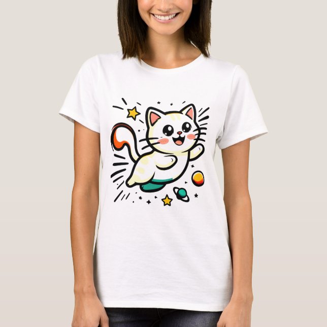 T-shirt Chat jouant avec étoiles et balles (Devant)