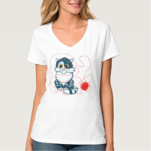 T-shirt Chat jouant avec une boule de fil