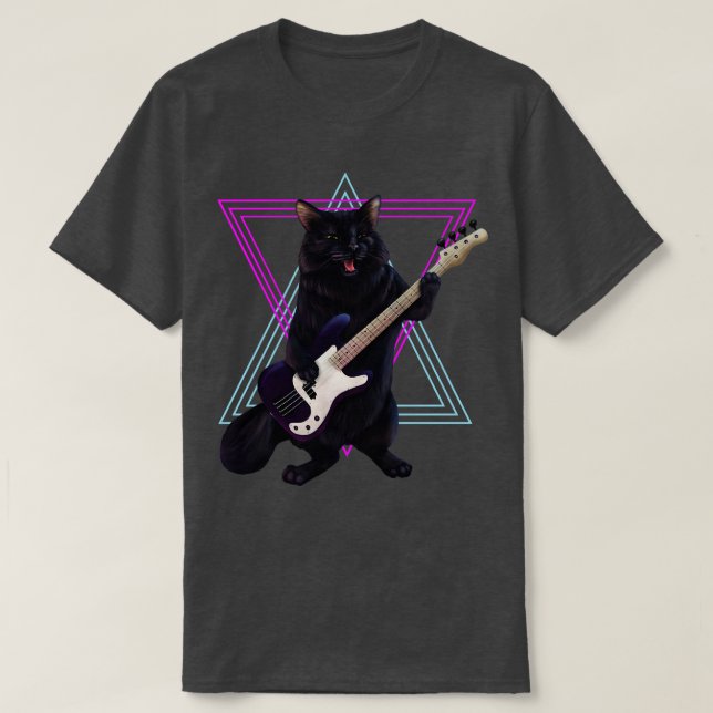 T-shirt Chat jouant de basse guitare 1 (Design devant)