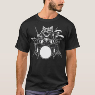 T-shirt Chat jouant de la batterie Rock Drummer Batterie