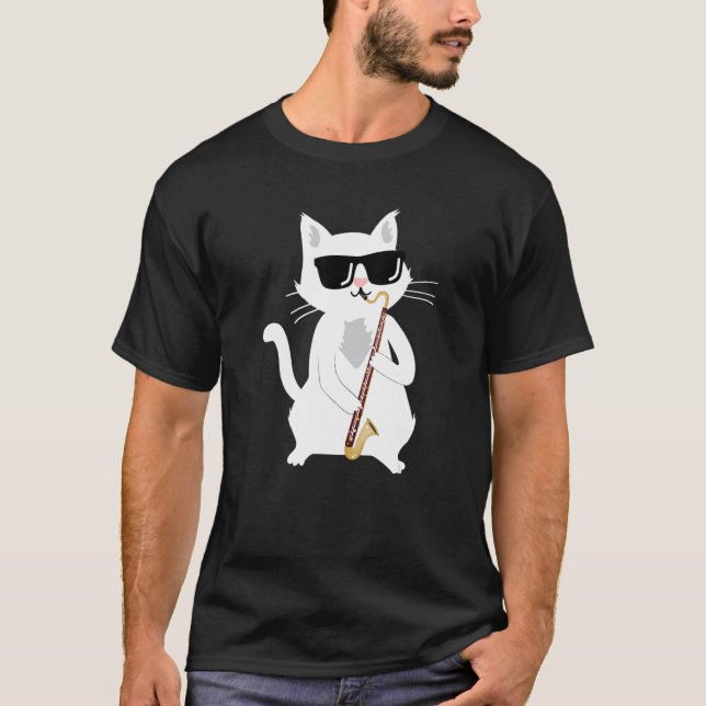 T-shirt Chat jouant de la clarinette basse (Devant)