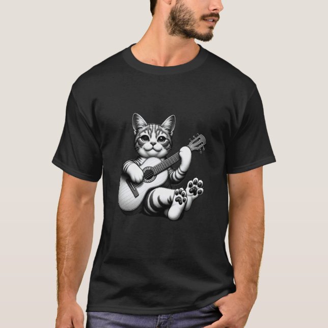 T-shirt Chat jouant de la guitare (Devant)