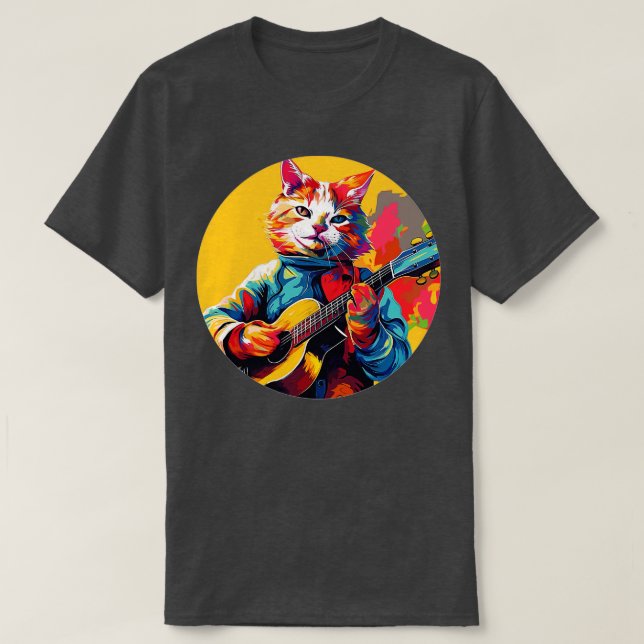 T-shirt Chat jouant de la guitare 6 (Design devant)