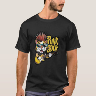 T-shirt Chat Jouant de la Guitare Électrique - Drôle Rétro