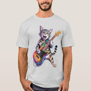 T-shirt Chat jouant de la guitare Rock And Roll