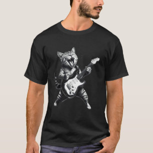 T-shirt Chat Jouant de la Guitare Rock & Roll Star Chat Ro