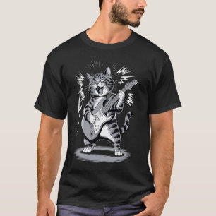 T-shirt Chat Jouant de la Guitare Rock Star Chaton Drôle d