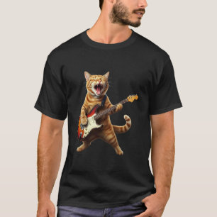 T-shirt Chat Jouant de la Guitare Rock Star Rock and Roll 