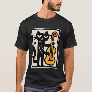 T-shirt Chat jouant de la musique d'art de contrebasse à c