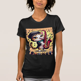 T-shirt Chat jouant de la musique jazz sur le saxophone