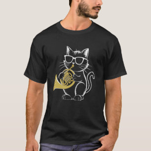 T-shirt Chat jouant du cor français Kitty musicien cool
