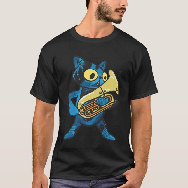 T-shirt Chat jouant du euphonium  instrument à vent (Devant)