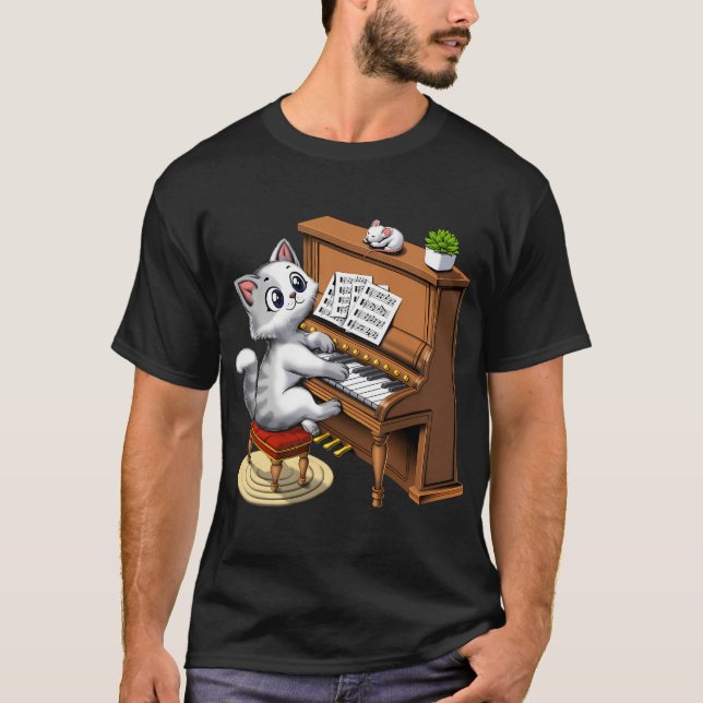 T-shirt Chat jouant du piano (Devant)