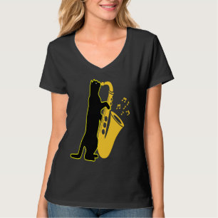 T-shirt Chat jouant du saxophone Saxophoniste Chaton migno
