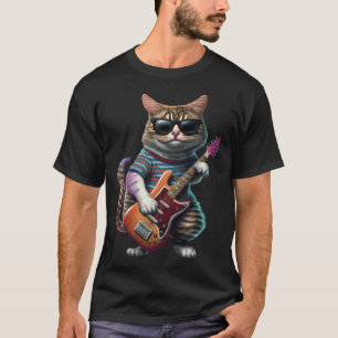 T-shirt Chat Jouant Guitare Électrique  Animal Chat  Guita