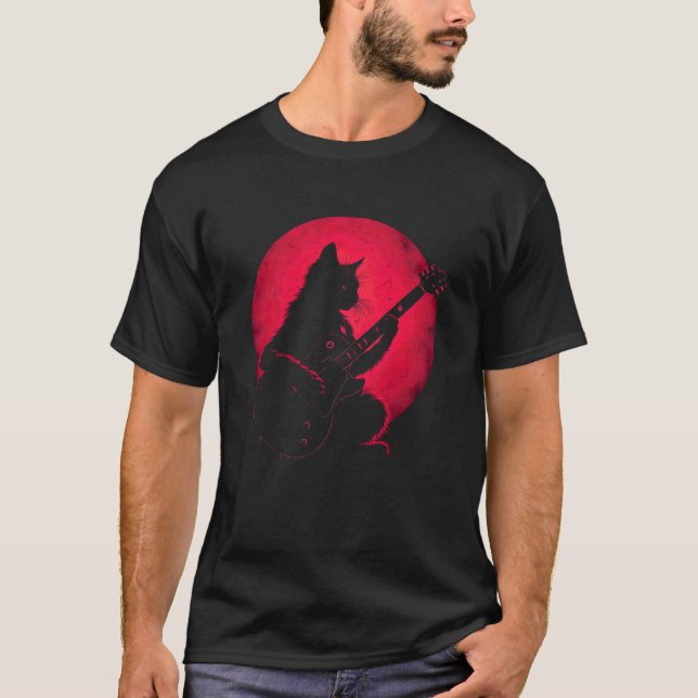 T-shirt Chat Jouant Guitare Rock Chat (Devant)