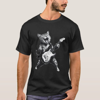 T-shirt Chat Jouant Guitare Rock & Roll Star Chat Roux Mus