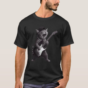 T-shirt Chat Jouant Guitare Rock Star Rock and Roll Hip Ho