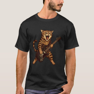 T-shirt Chat Jouant Guitare Rock Star Rock and Roll Hommes
