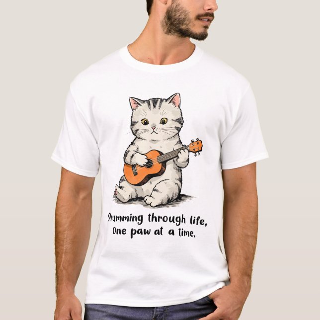 T-shirt Chat jouant une petite ukulele (Devant)