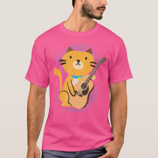T-shirt Chat Jouer Acoustique Guitare Cool Musicien Guitar