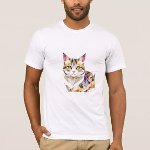 T-shirt Chat Jouer adorable animal amusant coloré géométri