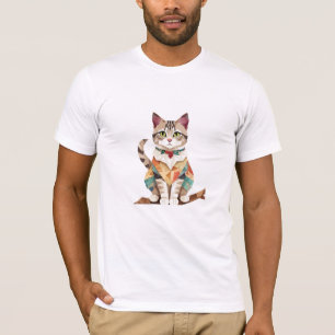 T-shirt Chat Jouer adorable animal amusant coloré géométri