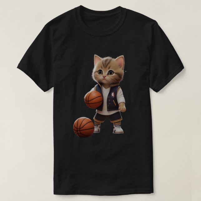T-shirt chat jouer au basket-ball (Design devant)