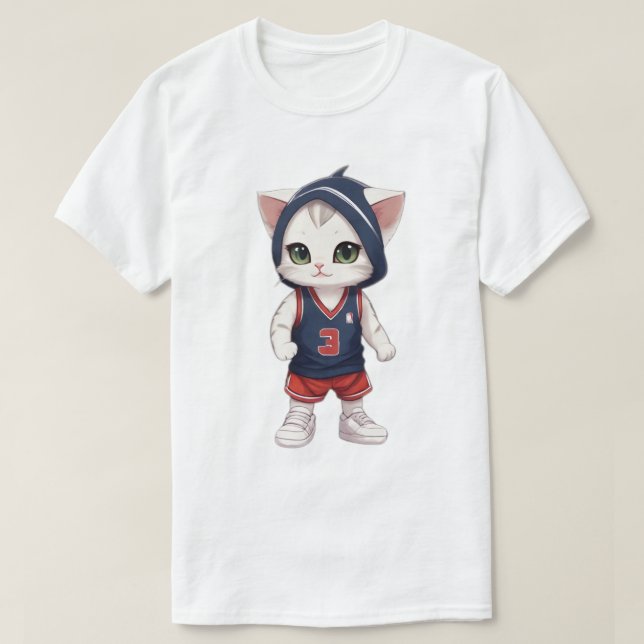 T-shirt chat jouer au basket-ball (Design devant)