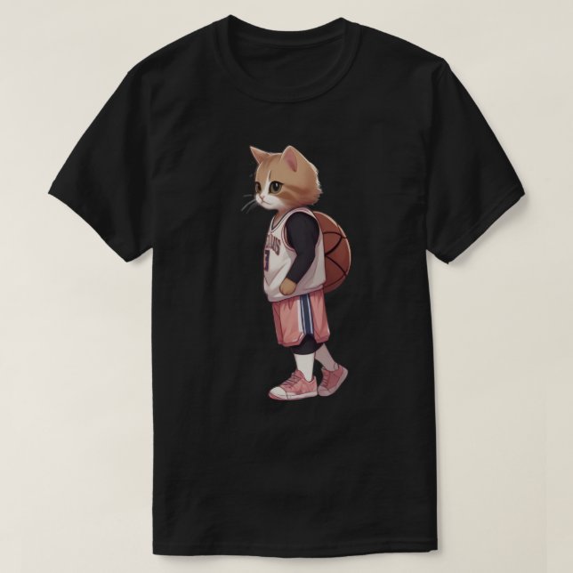 T-shirt chat jouer au basket-ball (Design devant)