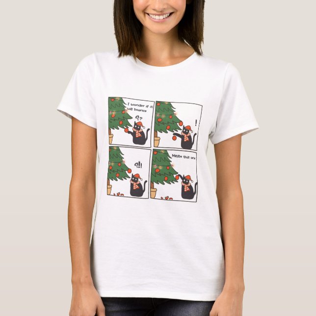 T-shirt Chat Jouer Avec L'Arbre De Noël (Devant)