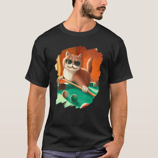 T-shirt Chat Jouer billard de piscine dans le salon Chats  (Devant)